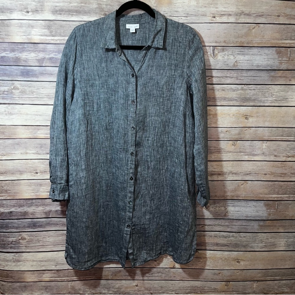 J Jill Gray Love Linen Tunic Womens Size L Chambray Boho Top Casual Oversized E3